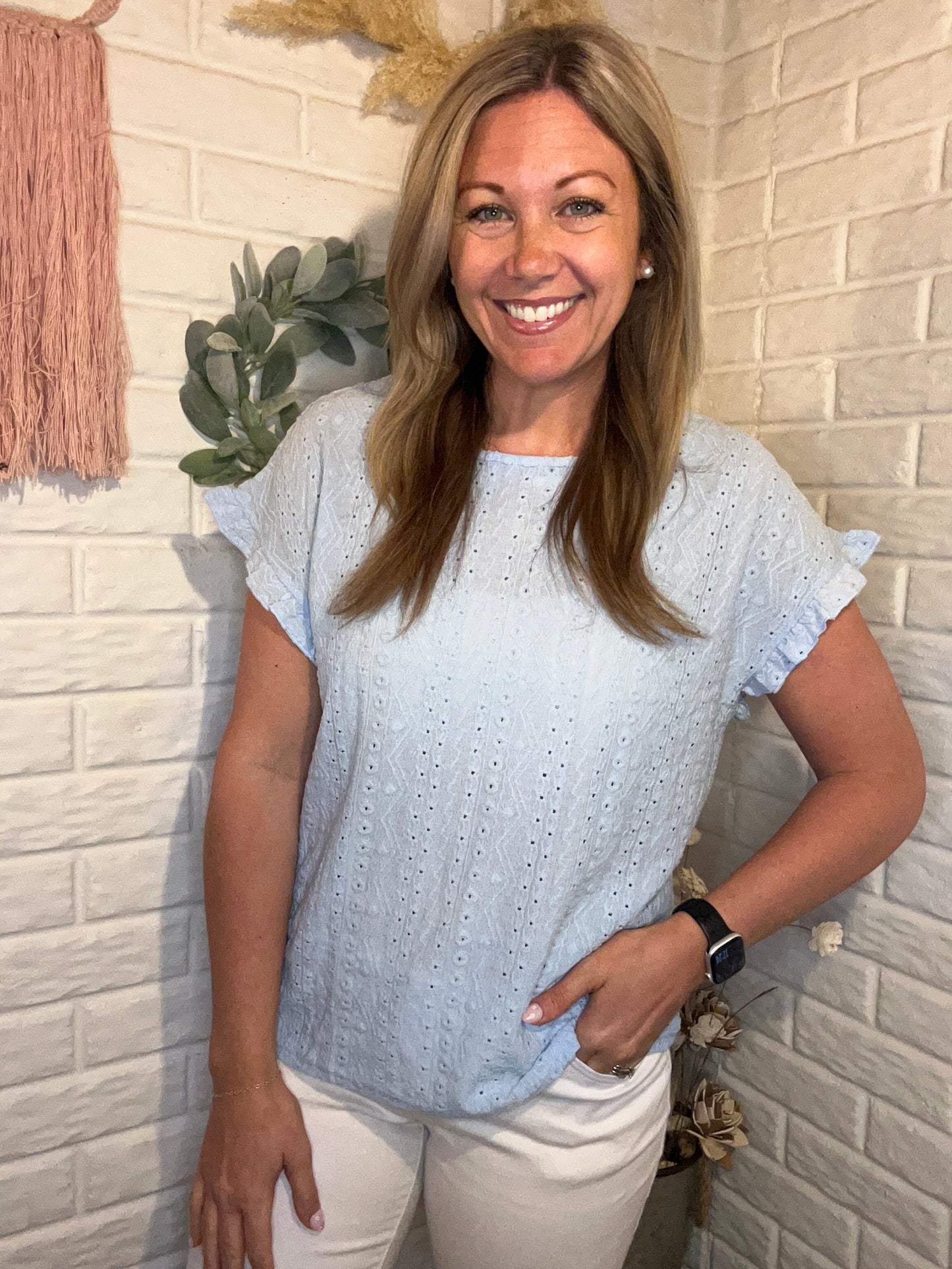 Soft Blue Eyelet Top
