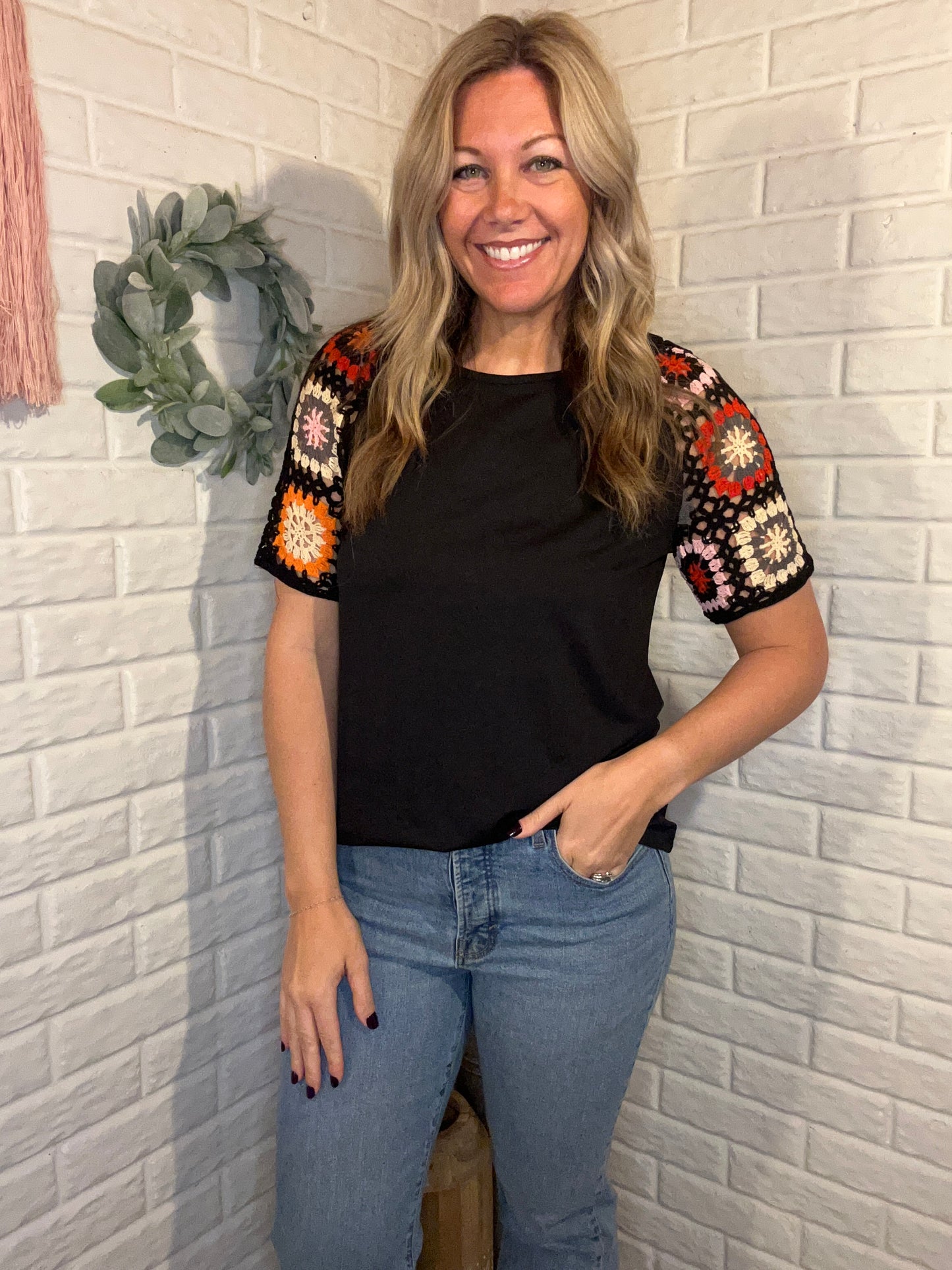 Floral Crochet Sleeve Top