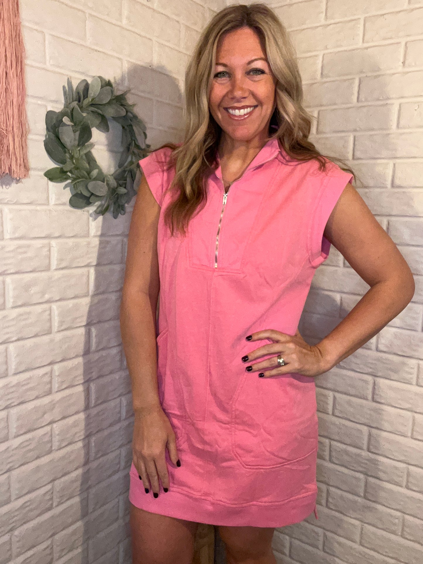 Quarter Zip Cap Sleeve Dress