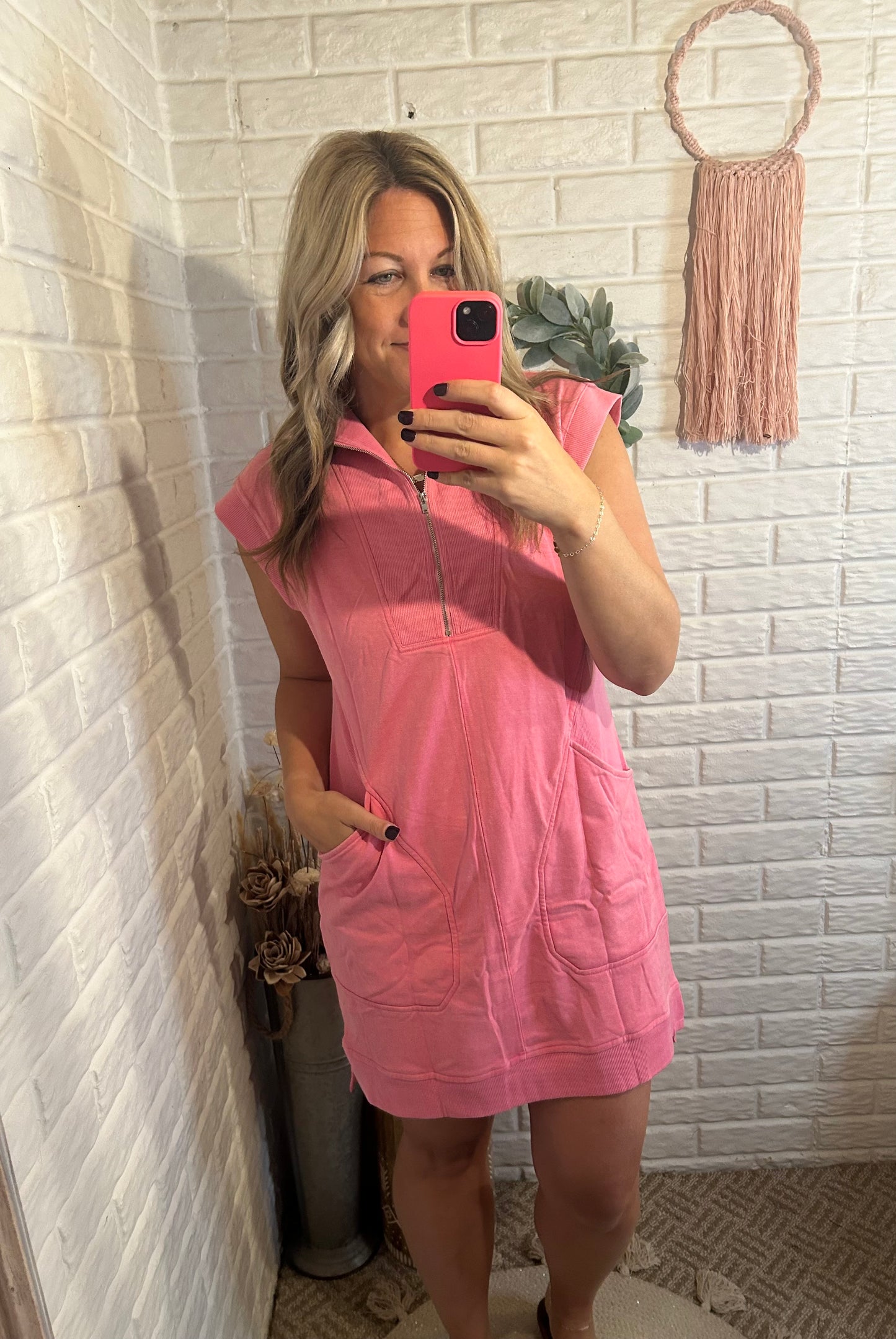 Quarter Zip Cap Sleeve Dress