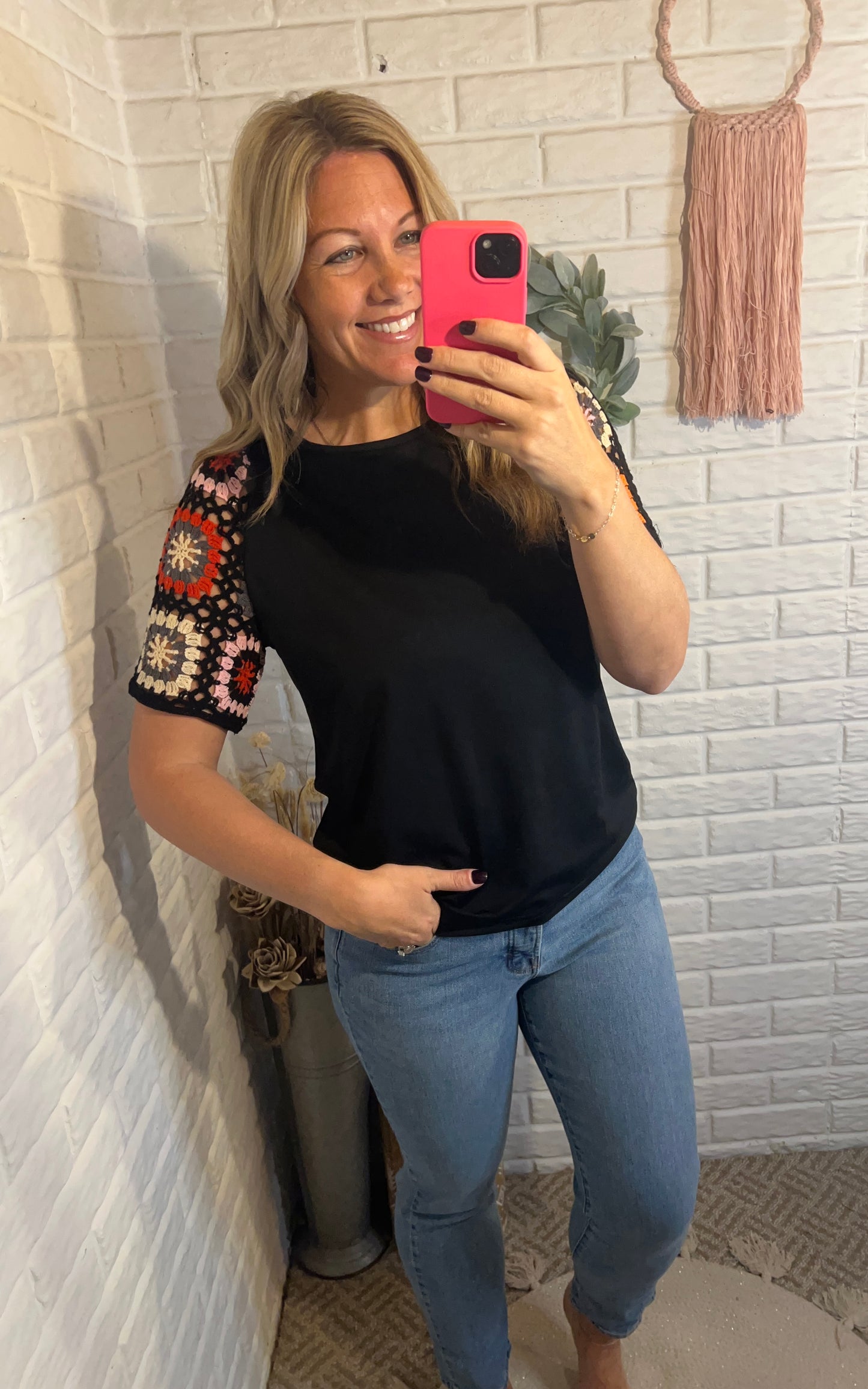 Floral Crochet Sleeve Top