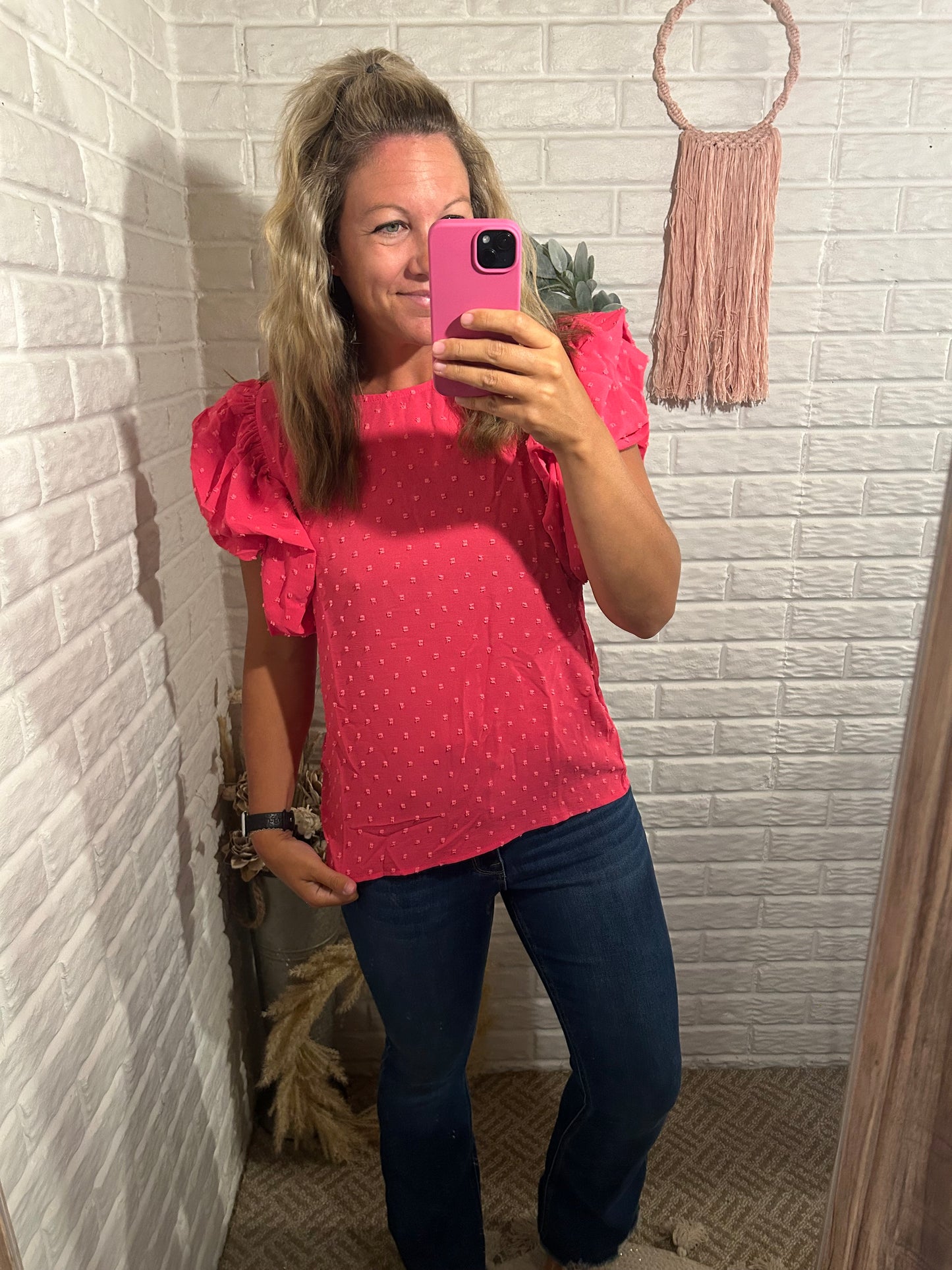 Pink Ruffle Sleeve Top