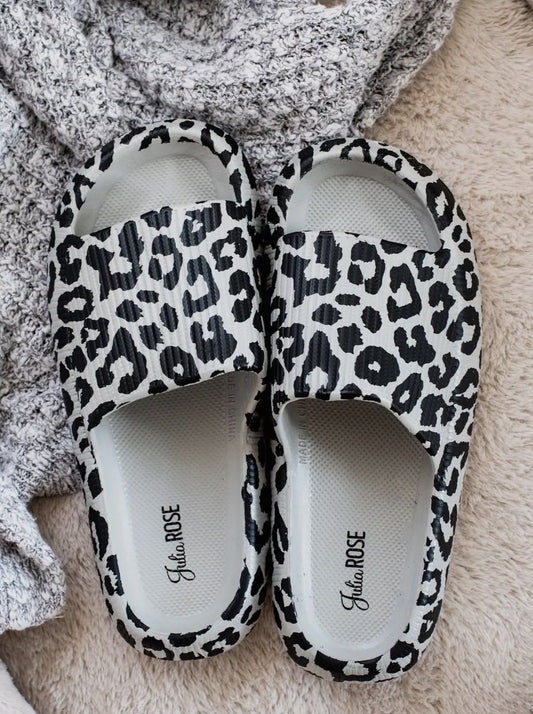 Black/Grey Leopard Slides