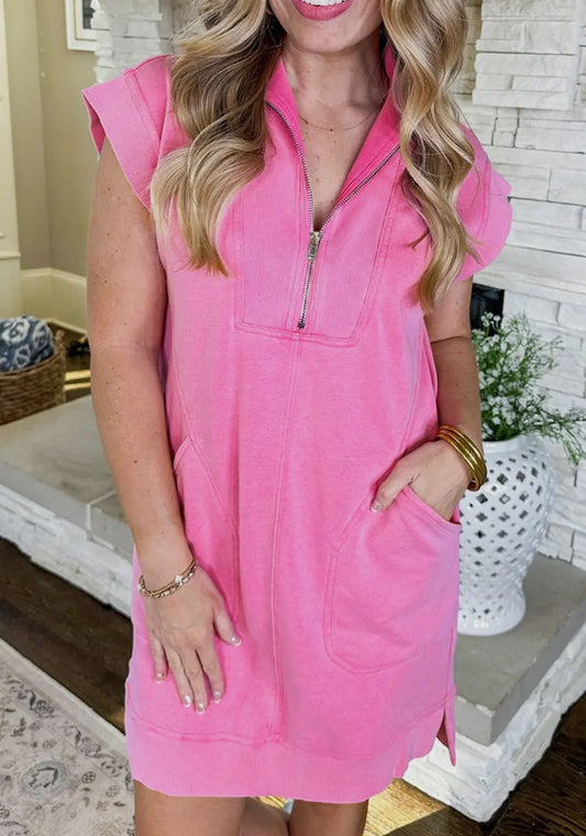 Quarter Zip Cap Sleeve Dress